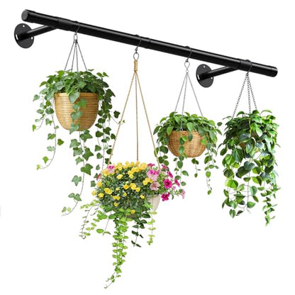 SUTINE Plant Hanging Rod, 31 Inch Plant Hanger Indoor for Window Ceiling, Heavy Duty Hanging Planters for Indoor Plants, Black Wall Plants Holder, Window Plants Shelves Pot/Chain/Plant Not Included - size: Length 31 in.