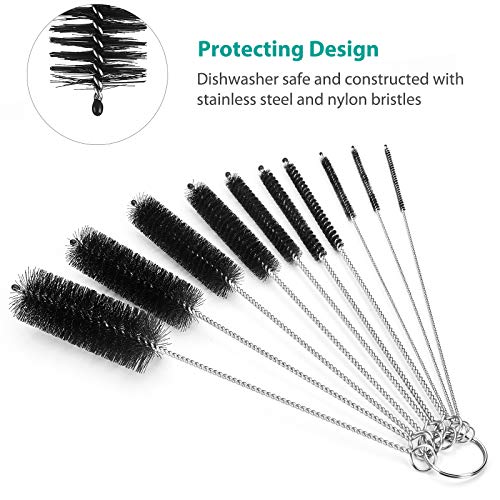 CiaraQ Bottle Cleaning Brushes, 8 Inch Nylon Tube Brush Set, Cleaner for Narrow Neck Bottles Cups with Hook, Set of 10pcs (Pack of 3) - color: Black, size: 8.0 Inch (10pcs) (Pack of 3)