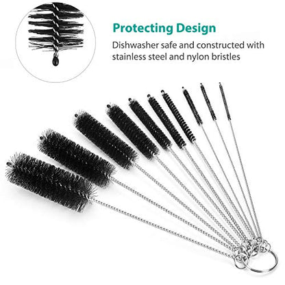 CiaraQ Bottle Cleaning Brushes, 8 Inch Nylon Tube Brush Set, Cleaner for Narrow Neck Bottles Cups with Hook, Set of 10pcs (Pack of 3) - color: Black, size: 8.0 Inch (10pcs) (Pack of 3)