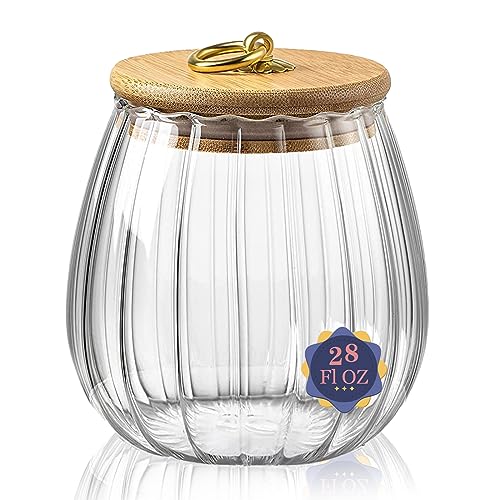Glass Jars with Bamboo Lids, 23 FL OZ Glass Containers with Airtight Lids for Storage, Large Candy Jars for Coffee Nuts Cookie, Decorative Glass Canister, 780ml Oval