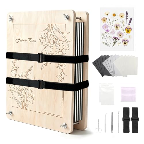 Extra Large Wooden Flower Press Kit– 15" x 11" Pressing Tool Set for Adults | with Double Fastening System (Screw Knobs + Straps) and 6 Drying Boards for Making Dried Flower/Plant,Gift for Crafts Lovers