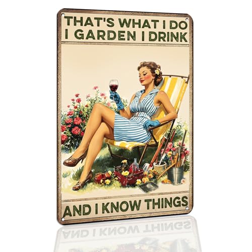 Funny Garden Metal Sign - 'Into The Garden I Go' 8x12 Inch - color: Green -5