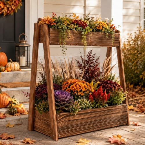 36" 2-Tier Fir Wood Elevated Raised Garden Bed | Outdoor Wood Planter Box for Vegetables Herbs Flowers, Tall Planter with Drainage Holes & Liner for Patio Balcony Backyard - color: 2-tier Elevated Raised Garden Bed