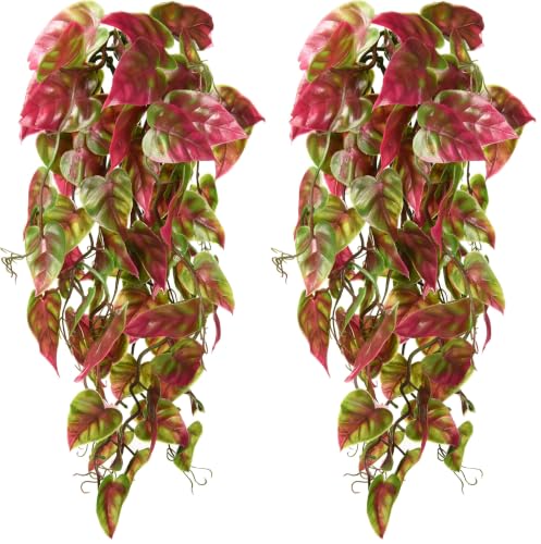 Penn-Plax Reptology Decorative Hanging Terrarium Plant Vines for Reptiles and Amphibians – 12” Length – Green & Red (Pack of 2) - color: Green/Red, size: 12" Length (Pack of 2)