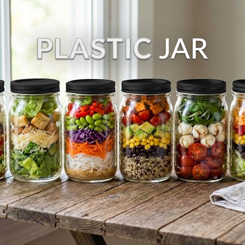 novelinks 32 oz Plastic Mason Jars and Clear Plastic Jars with Lids 32 oz - color: Black