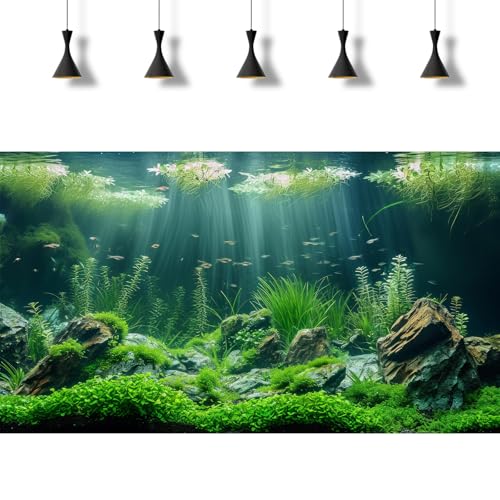 2 Packs Underwater Aquarium Background Lush Green Aquatic Plants Fish Tank Background Undersea Stone with Moss Tropical Reptile Tank Backgrounds Under The Sea World Aquarium Backgrounds 36x20in - color: Dark Green, size: 36(W)x20(H)in