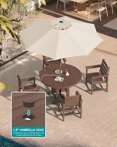 SERWALL 5-Piece HDPE Round Dining Set, 45" Table, 4 Chairs, Coffee - color: Coffee