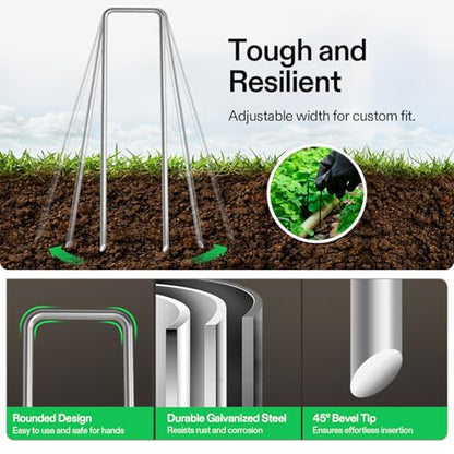 VIVOSUN 6 Inch 50-Pack Garden Stakes, Galvanized Steel Landscape Stapes 11 Gauge U-Shaped Pins for Weed Barrier Fabric, Ground Cover, Soaker Hose, Irrigation Tubing, Holding Fence - size: 50 PCS