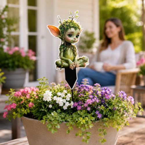 2D Yard Art Flat Tree Elf Garden Stake Decor, Cute Fantasy Spirit Acrylic, Whimsical Lawn for Outdoor Plants