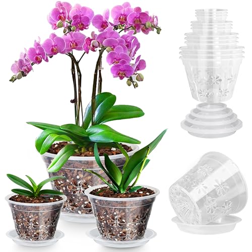 Orchid Pot 12 Pack | 3 of Each 4,5,6,7 Inch,Orchid Pots with Holes & Saucers - Clear Plastic Pot For Repotting, Breathable Ventilation Planters for Phalaenopsis, Dendrobium & Oncidium Orchids - color: Clear, size: 3 Each of 4'',5'',6'',7''| 12pack