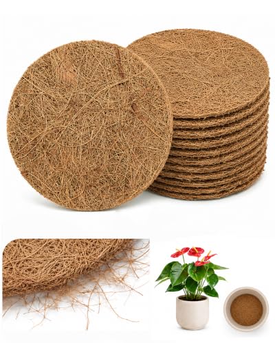 Coco Coir Drainage Mesh Pads for Flower Pots, 12 Pcs Pot Hole Covers(6inch,12pcs) - size: 6inch,12pcs