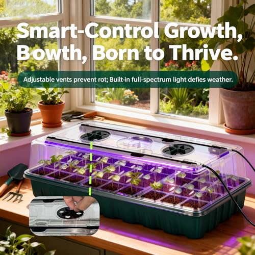 72-Cell Seed Starter Kit with Grow Light, Auto Timer & Humidity Dome | 5 brightness levels, 3/9/12H auto timer, 6 modular trays create ideal conditions for herbs, vegetables and flower seedlings