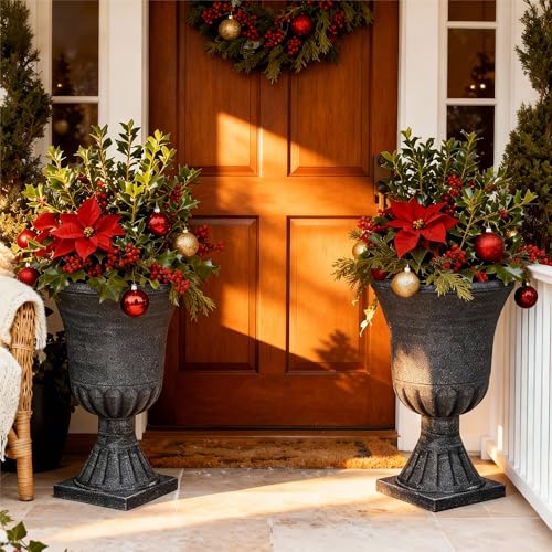 Autodaya 22" Tall Urn Planters for Outdoor Plants Set of 2 Large Flower Pot - color: Washed Black-22"h