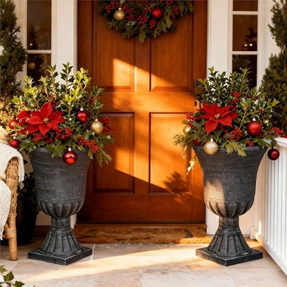 Autodaya 22" Tall Urn Planters for Outdoor Plants Set of 2 Large Flower Pot - color: Washed Black-22"h