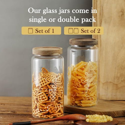 Labina Glass Storage Container Airtight Food Jars Kitchen Canister with Wood Lids, 40 Oz Wide Mouth Pantry Organization Glass Jar for Flour, Sugar, Cookie, Spagetti, Nuts and Candy - size: A5: 40 Oz 1 pcs
