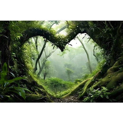 AWERT 48x20 inches Polyester Tropical Rainforest Terrarium Background Stream Green Huge Tree Reptile Habitat Background Foggy Rainforest Aquarium Background - size: 48x20in/120x50cm