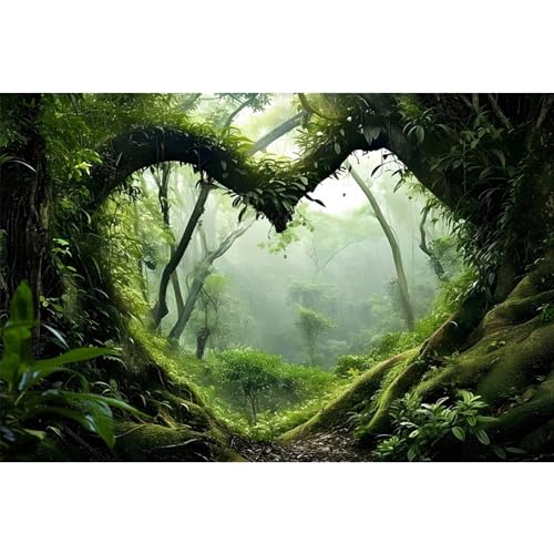 AWERT 36x24 inches Polyester Tropical Rainforest Terrarium Background Stream Green Huge Tree Reptile Habitat Background Foggy Rainforest Aquarium Background - size: 36x24in/90x60cm