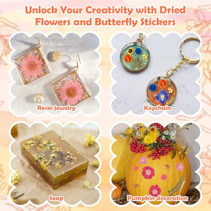 269 PCS Dried Pressed Flowers for Resin Crafts, Bulk Real Nature Pressed Flowers Set Dried Wildflowers Leaves with Butterfly Stickers Tweezers for Jewelry Making DIY Scrapbook Floral Frame Decors - size: 269 Pcs Dried Flowers with Butterfky