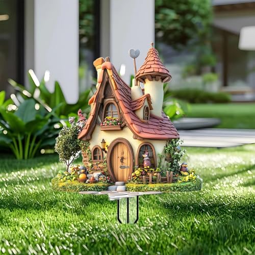 House Garden Stakes Decor Yard Acrylic - 2D Spring Garden Acrylic Sign Decoration, Yard Art, Gift for Nature Lovers, for Indoor & Outdoor Flower Pots, Yard, Mini Gardens & Lawn (5.9”x5.9”) Y30