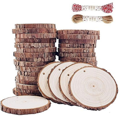 Unfinished Natural Wood Slices 32 Pcs 3.5-4 Inch Wood Coaster Sets Pieces Craft Wood kit Predrilled with Hole Wooden Circles Great for Arts and Crafts Christmas Ornaments DIY Crafts Rustic Wedding - size: 32 Pcs 3.5-4 inch