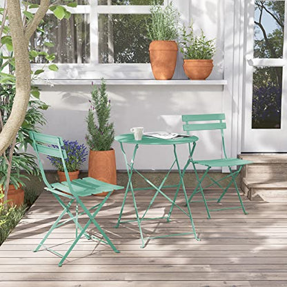 Grand patio 3-Piece Bistro Set Folding Outdoor Furniture Sets with Premium Steel Frame Portable Design for Bistro & Balcony (Mint Green with Cushion) - color: Mint Green, style: with Cushion