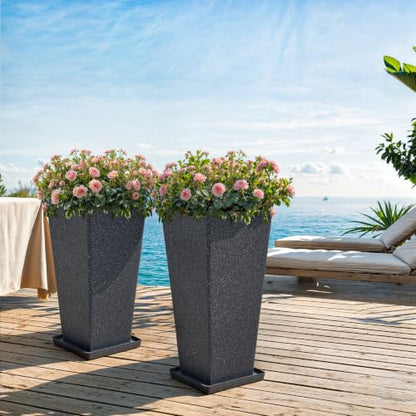 Autodaya 28" Oversized Black Terrazzo-Look PP Tall Planters Set of 2 - color: Faux Black Terrazzo-28"h