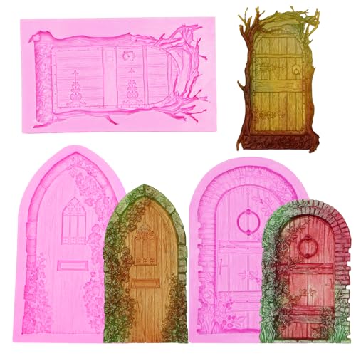 Fairy Garden Door Fondant Molds, Enchanted Vintage Treehouse Silicone Chocolate Molds, Cake Decorating Baking Molds for Pudding Jelly Cookie Candy Gum Dessert Clay Resin DIY Craft - color: purple(m185)