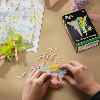 Flower Fairy Building Kit,2Pack Figure Bouquet Building Kit, for Home Decor, Christmas, and Birthday Gifts for Girls Age 8-12(Pink and Green