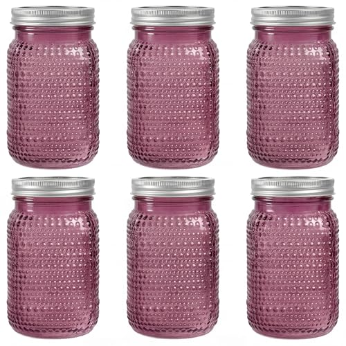 WELLIFE Mason Jars 32 oz, 6 Pack Quart Purple Mason Jars Wide Mouth for Pickling, Glass Storage Jars, Canning, Decoration, Fermenting and Food Storage, Non-Slip - color: Purple Dot Mason Jars 32oz-6Pcs