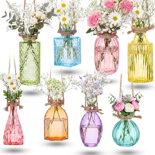 8 Pcs Stained Glass Hanging Propagation Vases, Bud, Colorful - color: Colorful, size: Bud