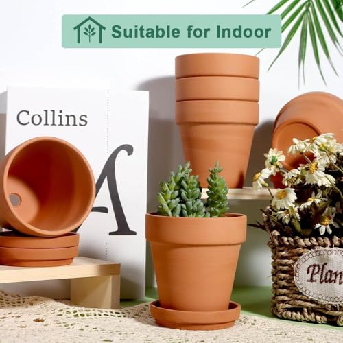 vensovo 4 Inch Terracotta Plant Pots with Saucer - 6 Pack Clay Flower Pots with Drainage, Great for Plants, Crafts, Wedding Favor - color: Brown