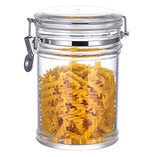 50 oz Reinforced Medium Acrylic Canister with Locking Clamp, Airtight Flip Jar | Food Storage Container for Flour, Sugar, Coffee, Candy, Cookie etc - size: Clamp 1475 ml