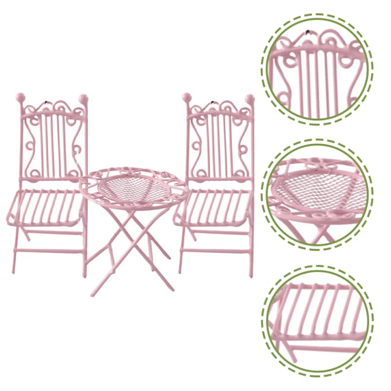 IMIKEYA 1/12 Scale Miniature Wrought Iron Table and Chairs Set Round Dollhouse Bistro Furniture with 1 Table and 2 Chairs for Tiny House Doll Furniture Desktop Decor