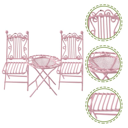 IMIKEYA 1/12 Scale Miniature Wrought Iron Table and Chairs Set Round Dollhouse Bistro Furniture with 1 Table and 2 Chairs for Tiny House Doll Furniture Desktop Decor