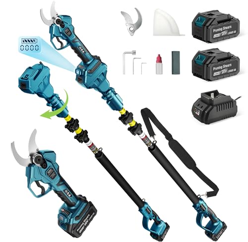 1.6" 2-in-1 Electric Pruning Shears Cordless with 2x4.0Ah Batteries | 2-in-1 Design, 5.4-9.2 ft Reach, 1.6-Inch Max Cut, 1000W Brushless Motor, 2x4.0Ah Batteries, LCD Screen, Safe, 2.1 lbs - color: Blue