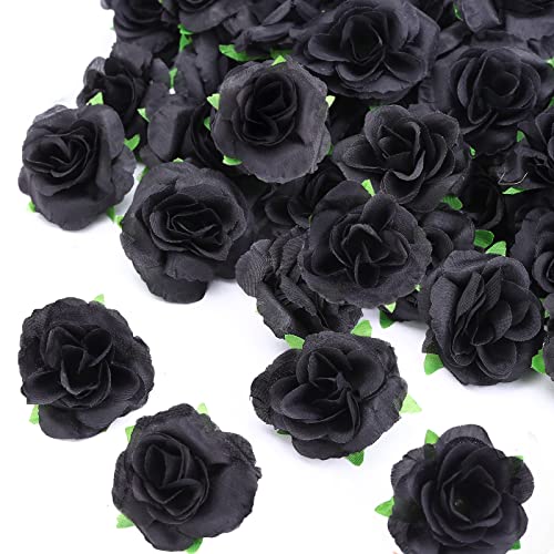 Yinsun 50pcs Mini Black Roses, 1.57" Silk Artificial Flower Heads - color: Black, size: 1.57 Inch