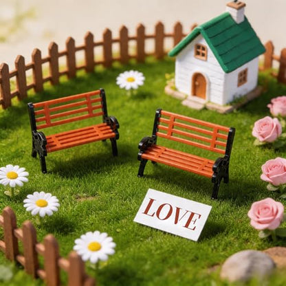 2Pack Miniature Park Bench, 1:30 Scale Tiny Park Benches Architectural Painted, Brown Garden Seats Dollhouse Accessories for Adults Miniature Scenes Train Platform