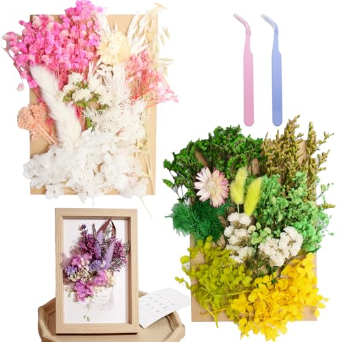 2 Pack Real Dried Flowers for Resin, Natural Pressed Flowers | Natural mixed dried flower pack with tweezers for DIY resin,crafts,& candles(White Green). - color: White Green
