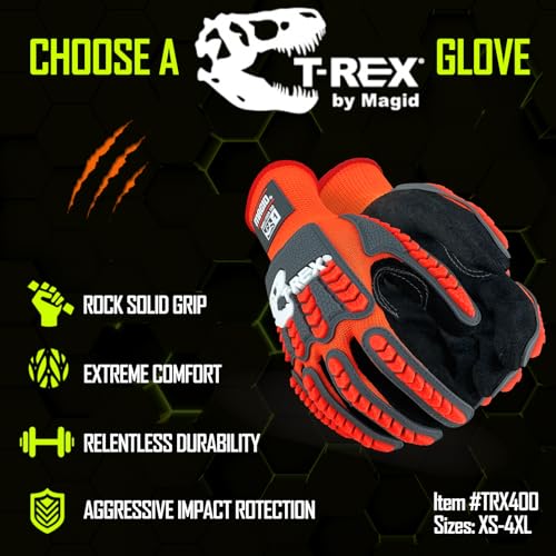 Magid T-REX TRX400 Impact Gloves, Sandy Nitrile, 1 Pair, Size 11/2XL - size: 11/XXL, style: 1 Pair