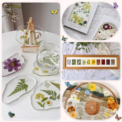 303Pcs Dried Pressed Flowers for Crafts, Dried Pressed Flowers for Resin, Natural Dried Flowers Kit with 80pcs Butterfly Stickers for DIY Resin Molds, Candles, Photo Frames, Jewelry Making, Art Crafts