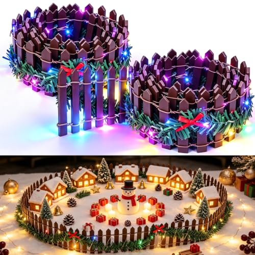 2 PCS 35 Inch Mini Christmas Garden Fence with Light, Fairy Garden Fence - color: 2 Pcs Bow brown with 2 pcs light