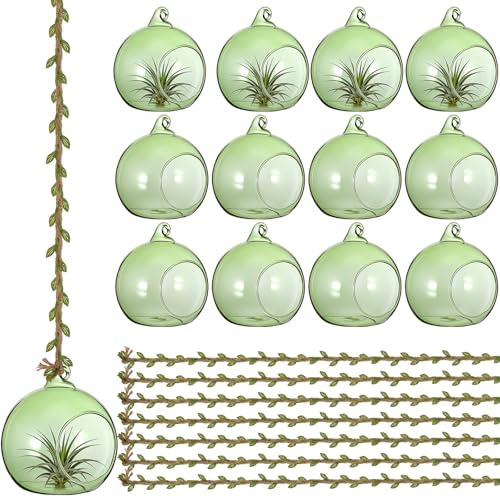 GlikCeil 13 Pcs Hanging Glass Globes for LED Tea Lights Candles, Green - color: Green