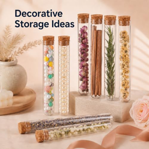 55 Pcs Plastic Test Tubes with Cork Stoppers, 35 mL Plastic Test Tubes, 0.8 x 6.1 in Propagation Tube Round Bottom Tube for Bath Salt, Candy, Beads, Powder, Party Favors and Lab Storage