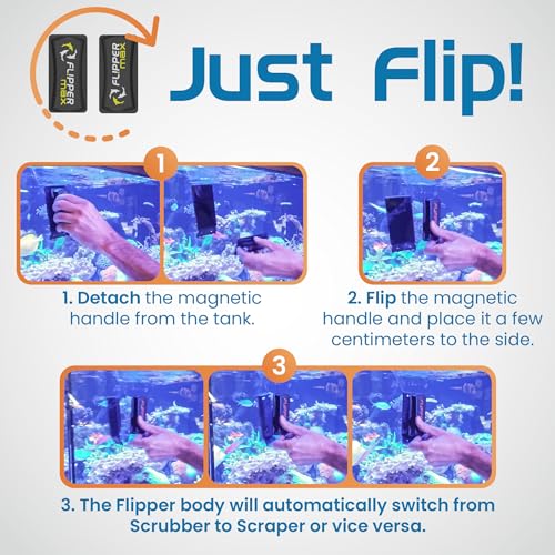 FLIPPER Max Magnetic Aquarium Glass Cleaner – 2-in-1 Scrubber and Scraper, Hands-Free Fish Tank Cleaner for Algae Removal, Safe for Glass and Acrylic Tanks up to 3/4" (19mm), Freshwater & Saltwater - size: Max