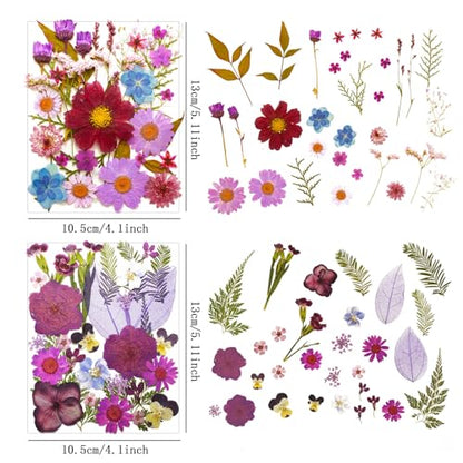 Dried Pressed Flowers Leaves Kit(120Pcs Purple) | Real Natural Flowers, Scrapbook Supplies, Candle & Soap Making, Jewelry Crafting, Phone Case Decor - color: 120pcs Purple