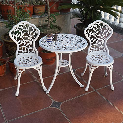 KAILI Patio Bistro Sets 3 Piece cast Aluminum Patio Furniture Outdoor Garden Metal Rust Proof Tables and Chairs White bisrto Set (Leaf-White) - style: leaf-white