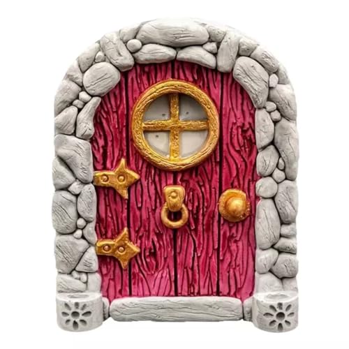 Jinshining Red Mini Fairy Garden Door for Tree, 3D Miniature Fairy Door for Fairytale Tiny House Doors, Bonsai Terrarium Micro Landscape Decoration Accessories Garden Miniatures