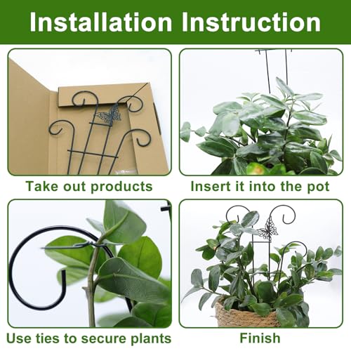 Coomin Indoor Plant Trellis for Potted Plants with Buttrtflies, 14.5in 2p | Metal House Plant Trellis for Climbing Plants, Climber Plant Support for Hoya Pothos Ivy - size: 14.5in(H)/2p butterflies