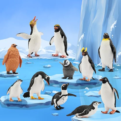 Toymany 12PCS Realistic Penguin Figurines, Plastic Polar Antarctic Animal Figures Set with Penguin Cub, Easter Eggs Cake Toppers Christmas Birthday Gift for Kids Toddlers - color: Penguin