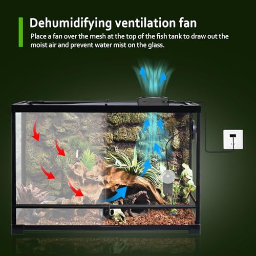 Reptile Tank Fan with Thermometer & Hygrometer | LED Display, Auto Ventilation for Enclosures & Terrariums